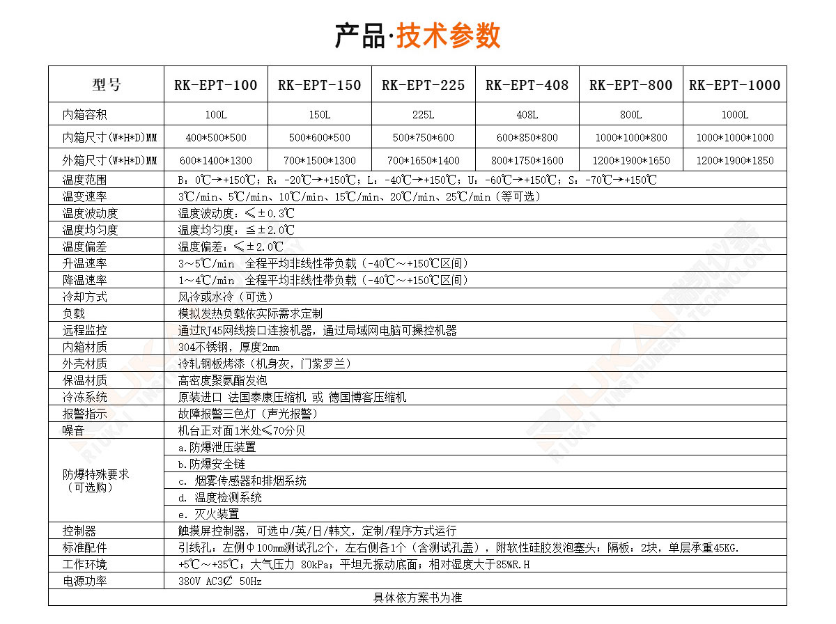 防爆高低溫試驗箱規格參數