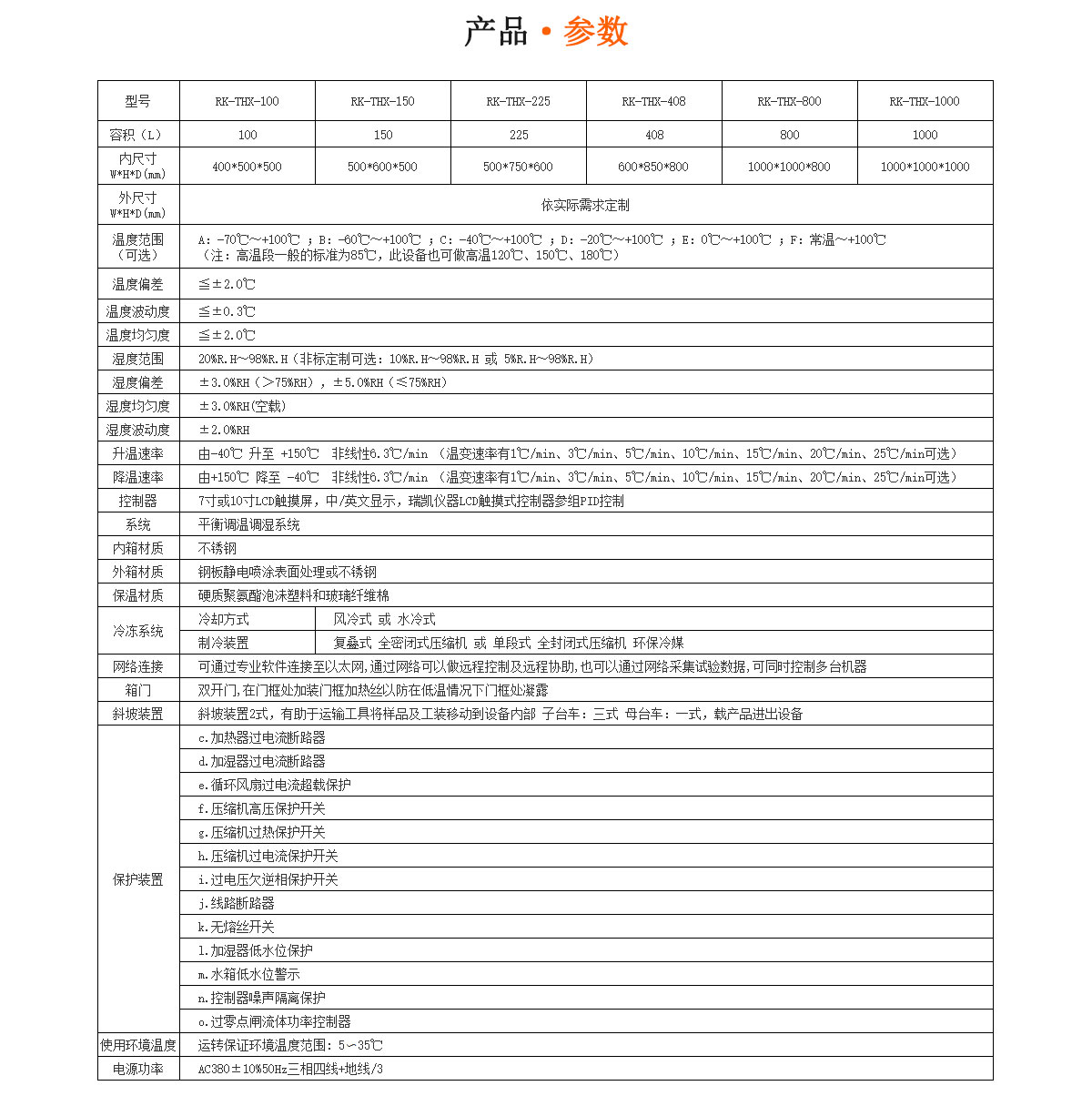 溫度循環試驗箱參數